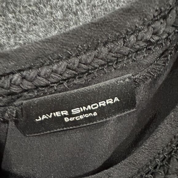 Javier Simorra Blouse Women's Medium Black Silk Sleeveless Tank Top Braided - Picture 3 of 6